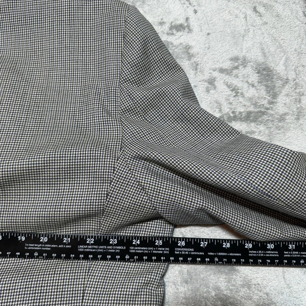 Stafford 46L Houndstooth Sport Coat 100%‎ Pure New Wool Gray Blue Blazer 46 Long
